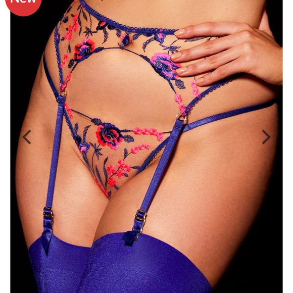 New Honey Birdette 2pc Pink Sapphire set 32F 32DDD Small garter belt suspender - Picture 4 of 7